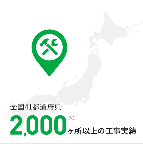 全国41都道府県2,000ヶ所以上の工事実績　※1